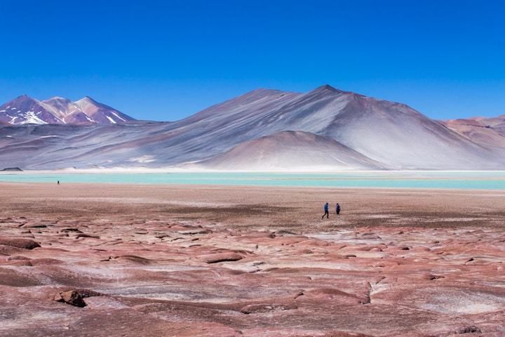 paisagem em piedra roja no atacama, aparição de flamingos