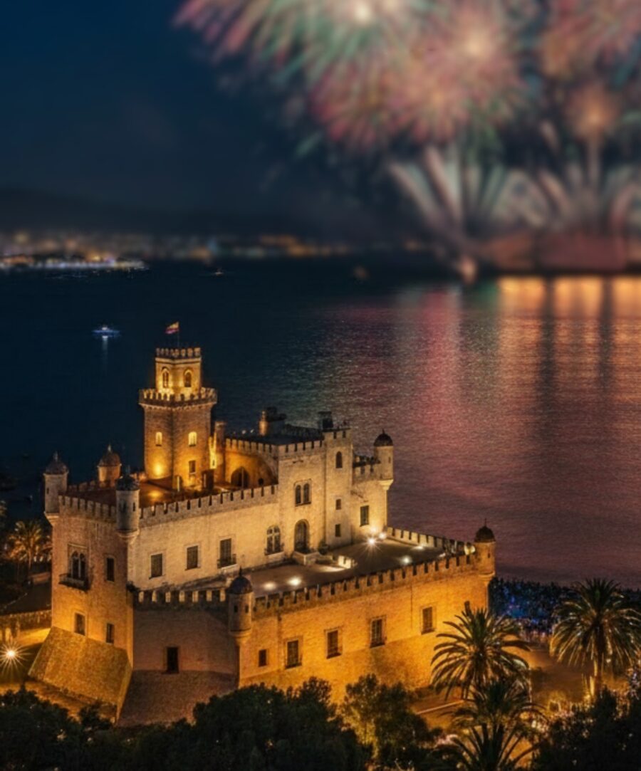 queima de fogos na noite em castillo del mar